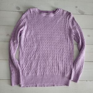 Kim Rogers Cable Knit Cotton Lavendar Sweater Comfy Spring Cottagecore.